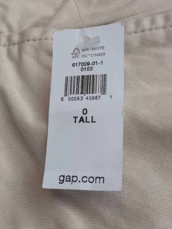 NWT Gap Barrel Khaki High Rise In Cream Color Size 0T Tall Length - Picture 8 of 11